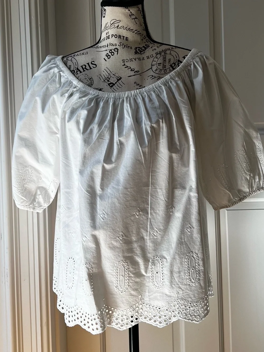 LOFT White Off-the-Shoulder Eyelet Blouse